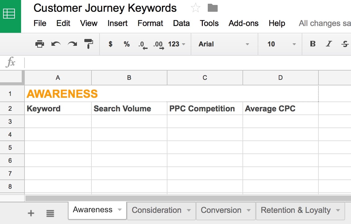 Customer Journey Keywords Google Sheets
