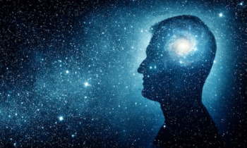 The universe within. Silhouette of a man inside the universe. The concept on scientific and philosophical topics.