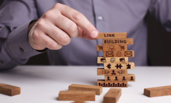 The concept of technology, the Internet and the network. Businessman shows a working model of business: Link building