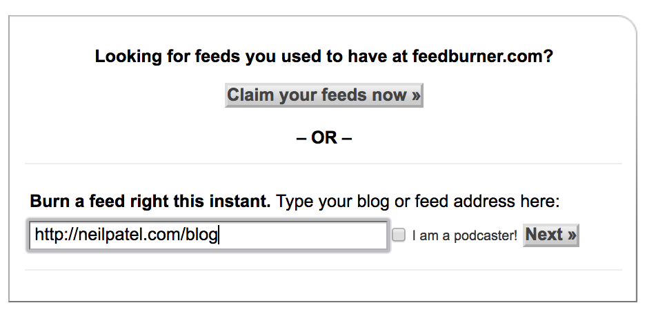 feedburnder set up an RSS feed to get website indexed