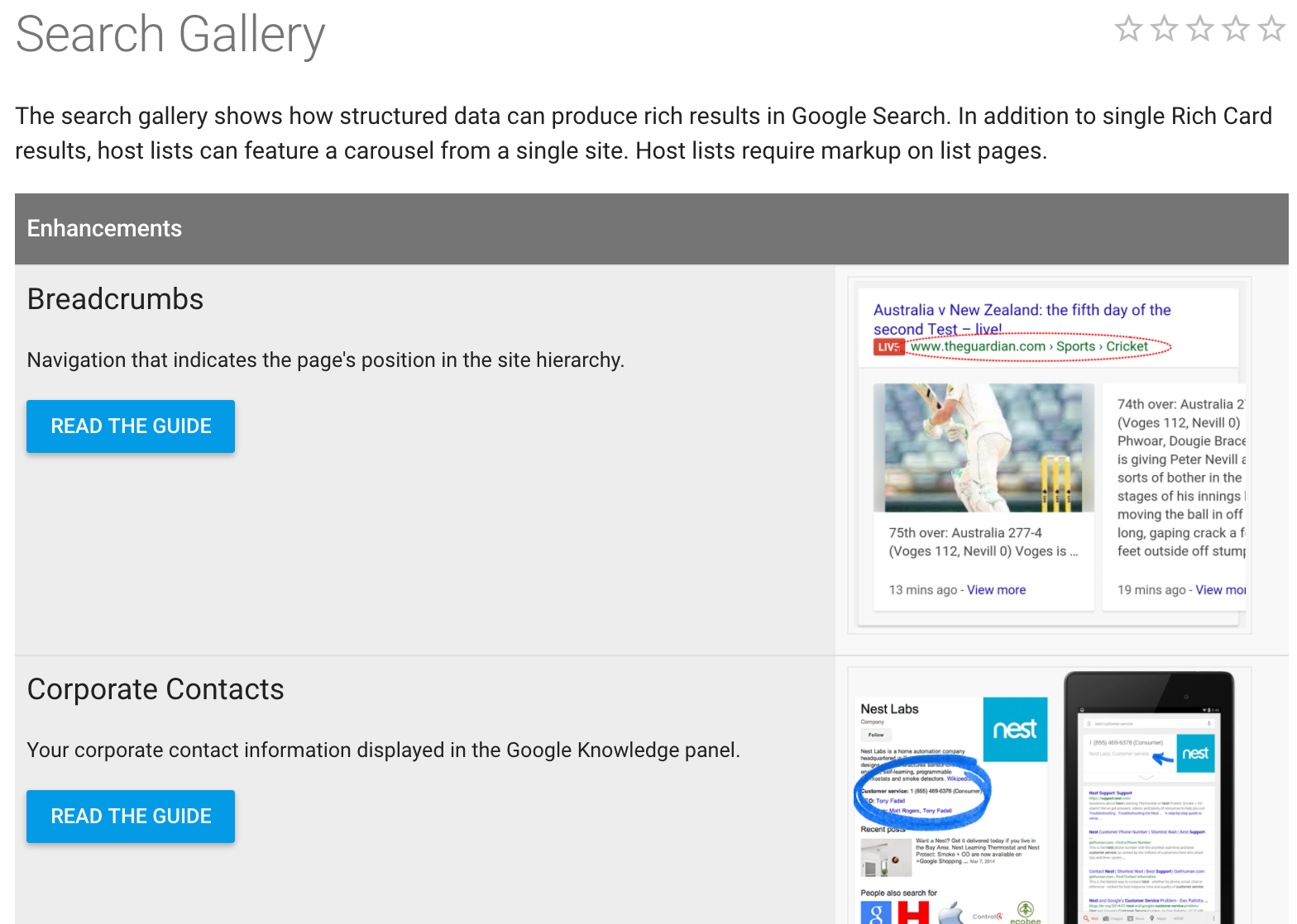 données structurées dans le guide de site Web d'index de galerie de recherche de google