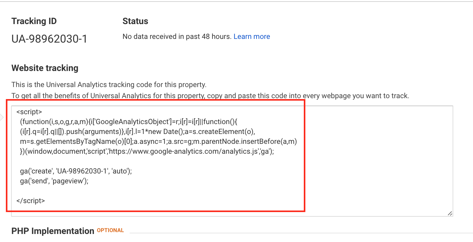 install google analytics to index website 