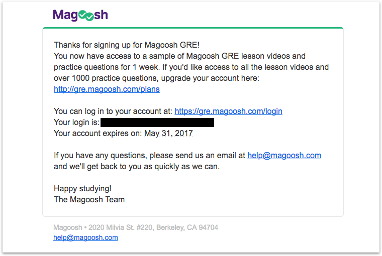 magoosh onboarding email