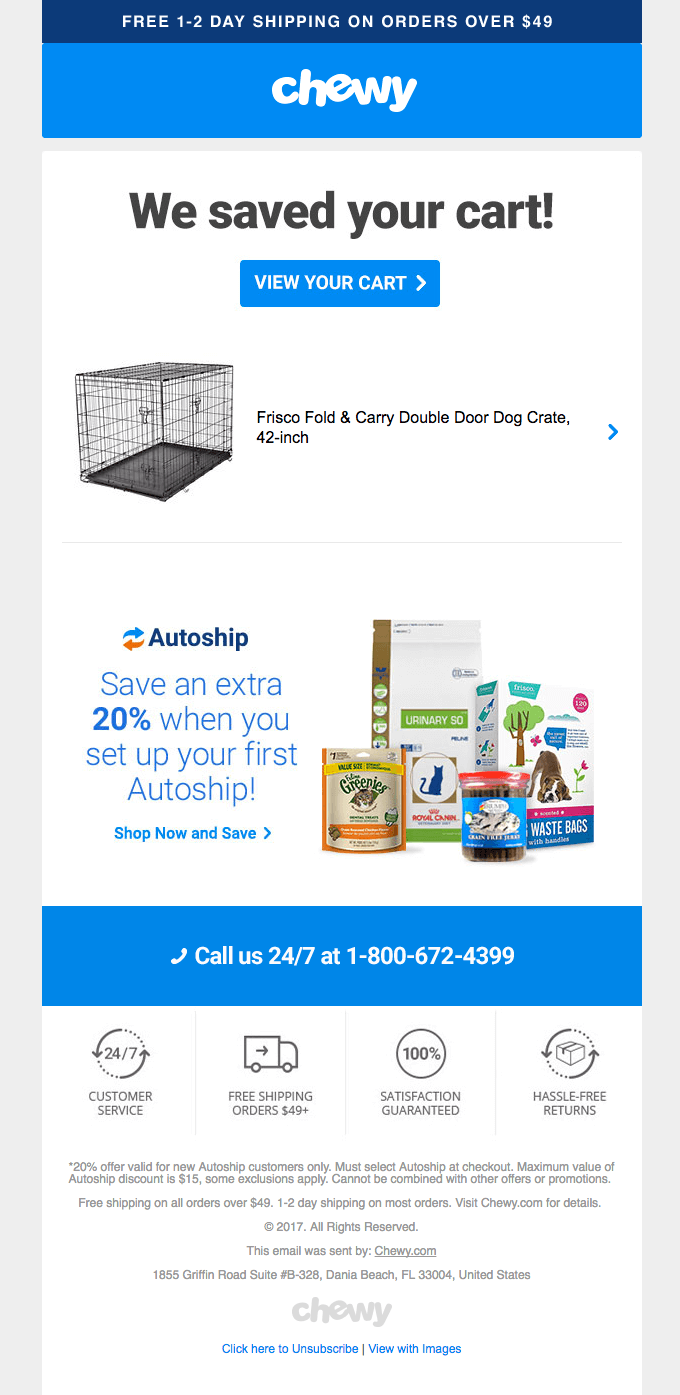 chewy saved your cart email