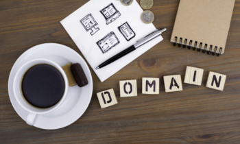 Text: Domain from wooden letters on awooden table