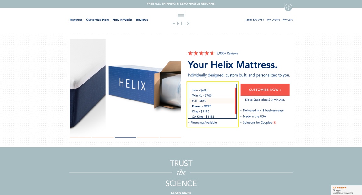 helix mattress product selection