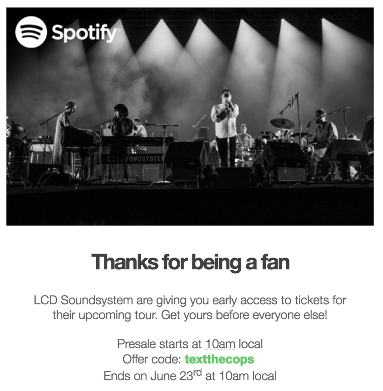 spotify lcd soundsystem early access email offer