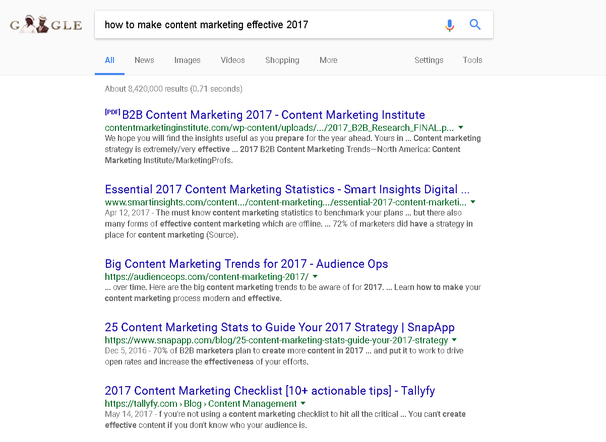 Content Marketing meta tag titles examples 