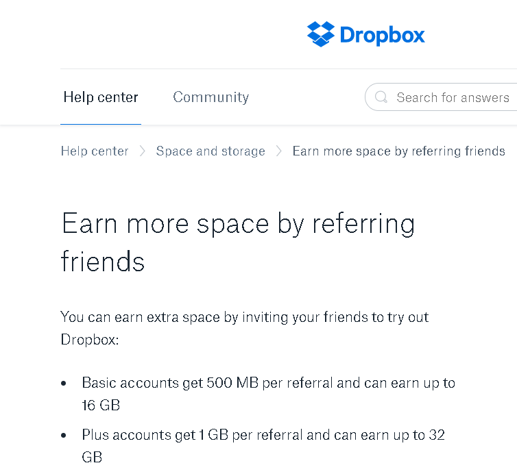 Dropbox referral program