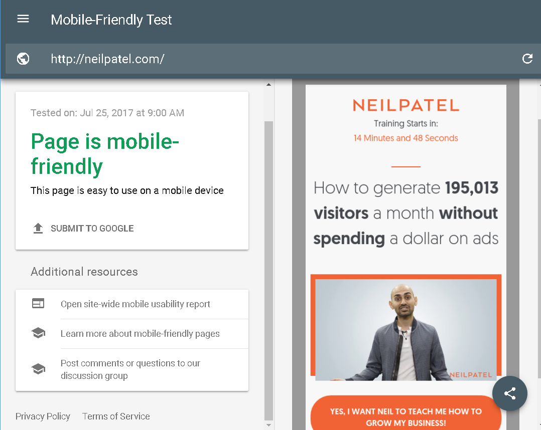 Google mobile friendly test