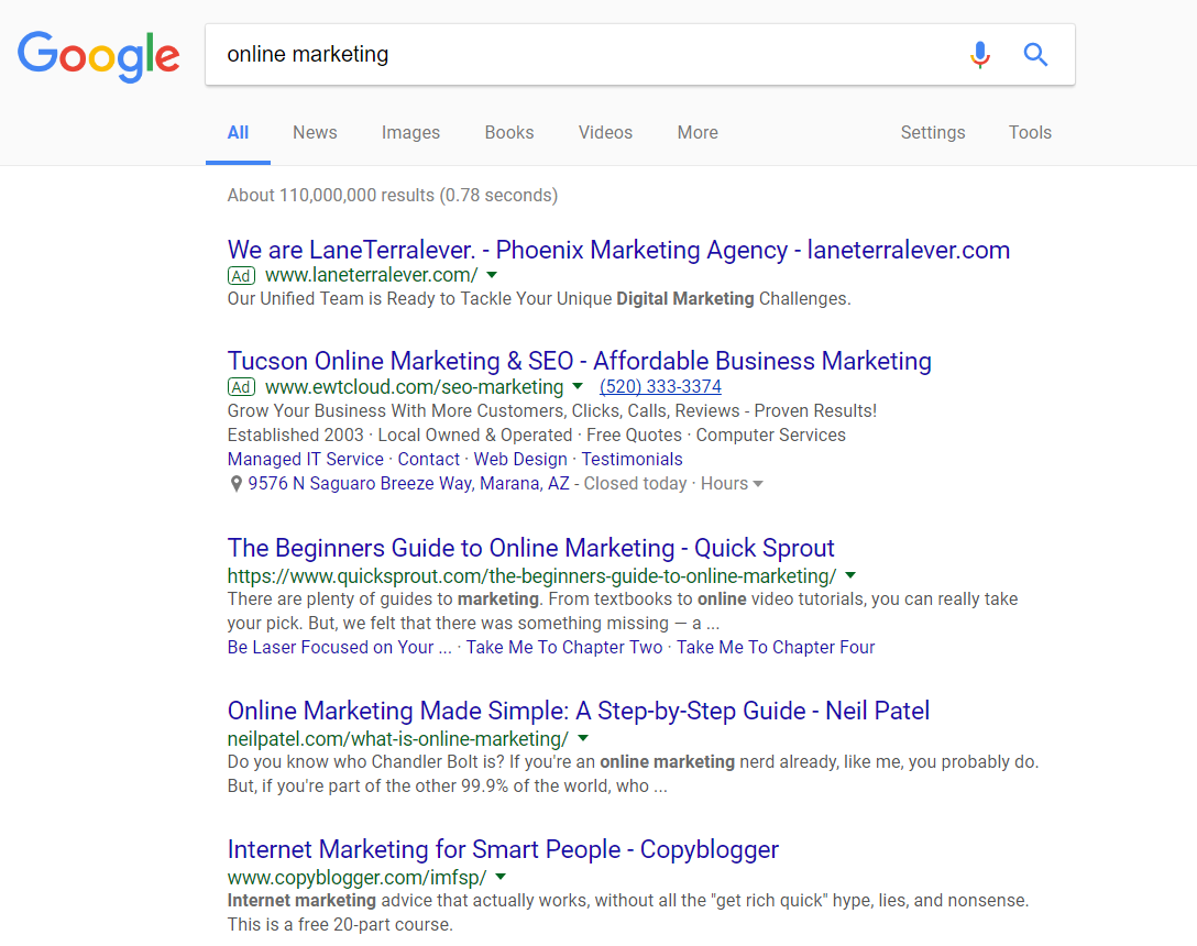 Online Marketing Google Search