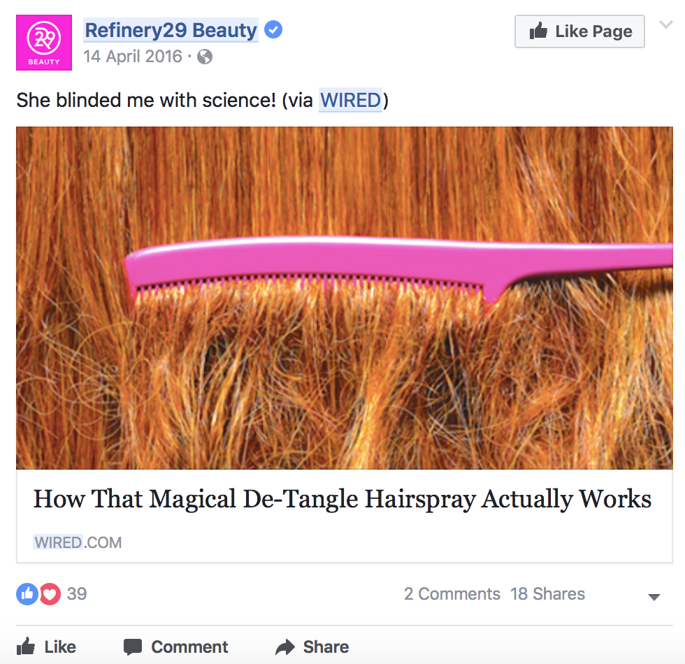 An illustration  of integrated  Facebook transverse  promotion betwixt  Wired and Refinery29.