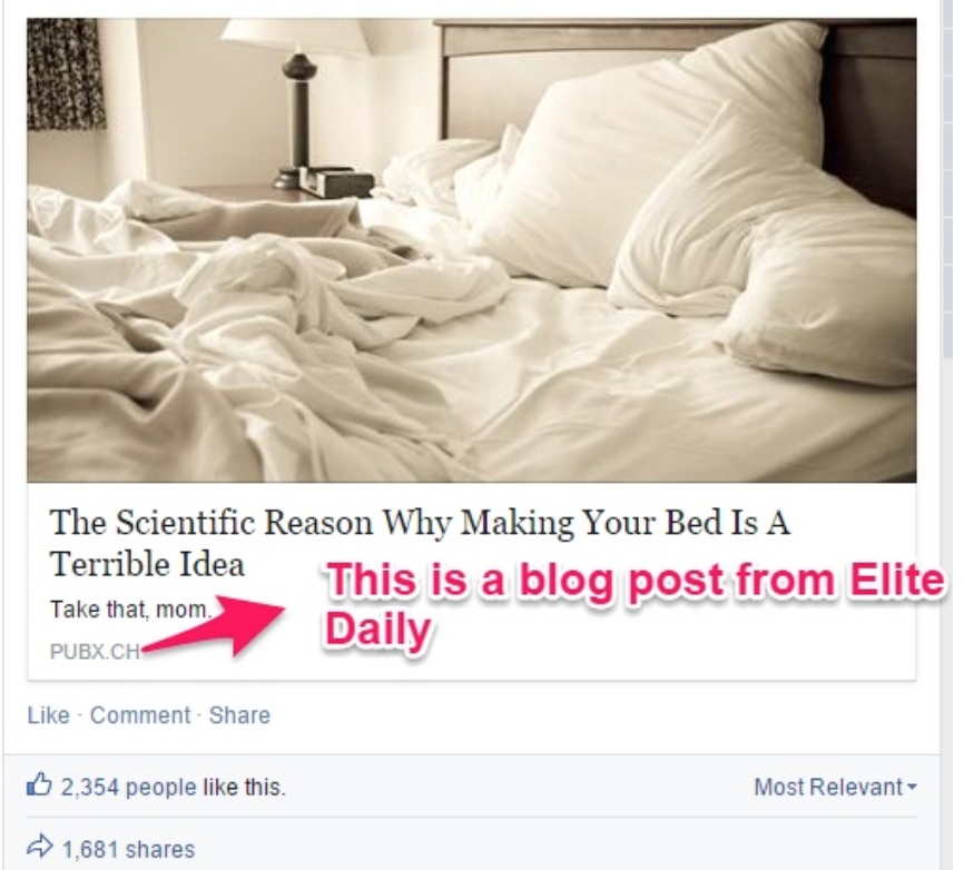An example of Facebook organic cross promotion from Elite Daily.
