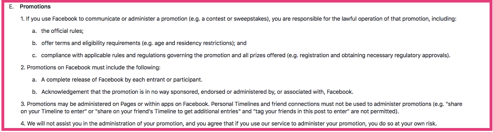 Facebook's rules for moving  contests connected  the platform.