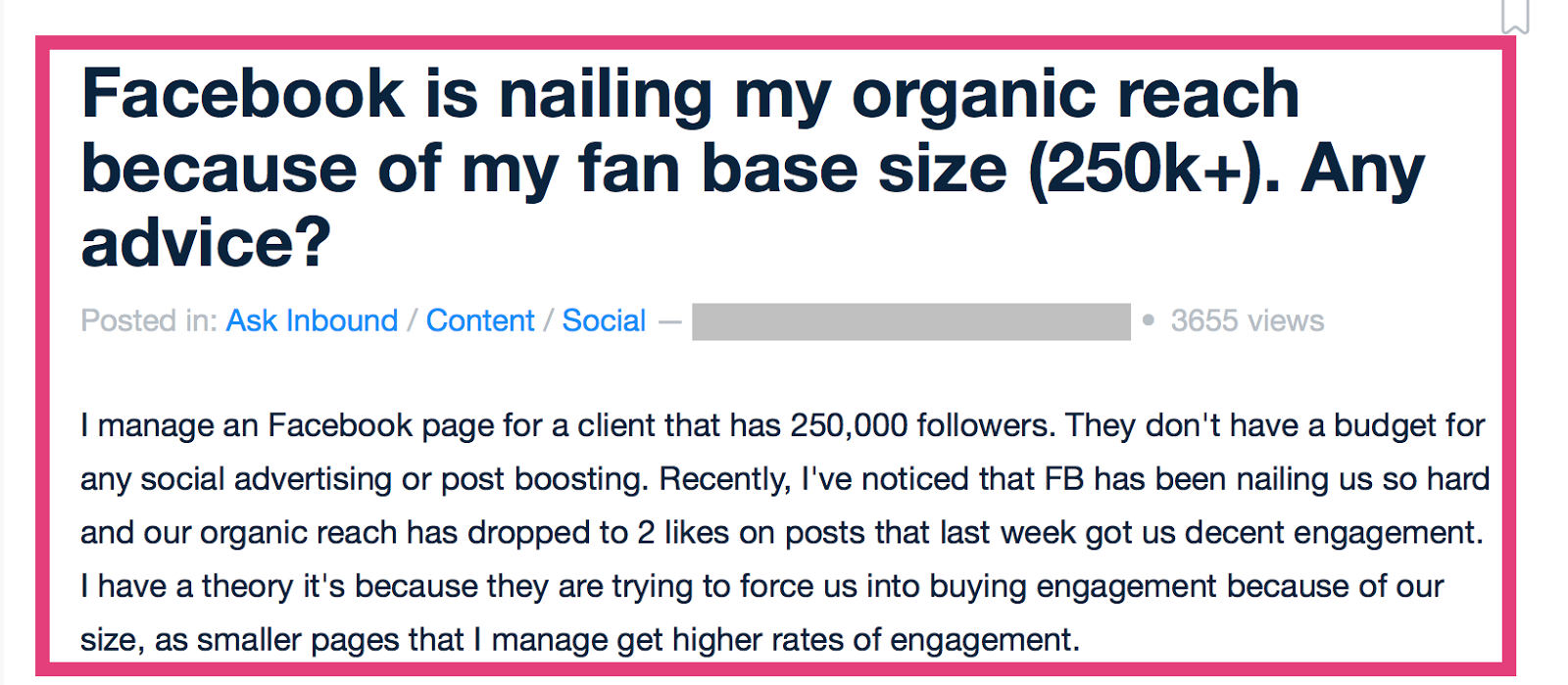 facebook organic reach lower for large audiences 