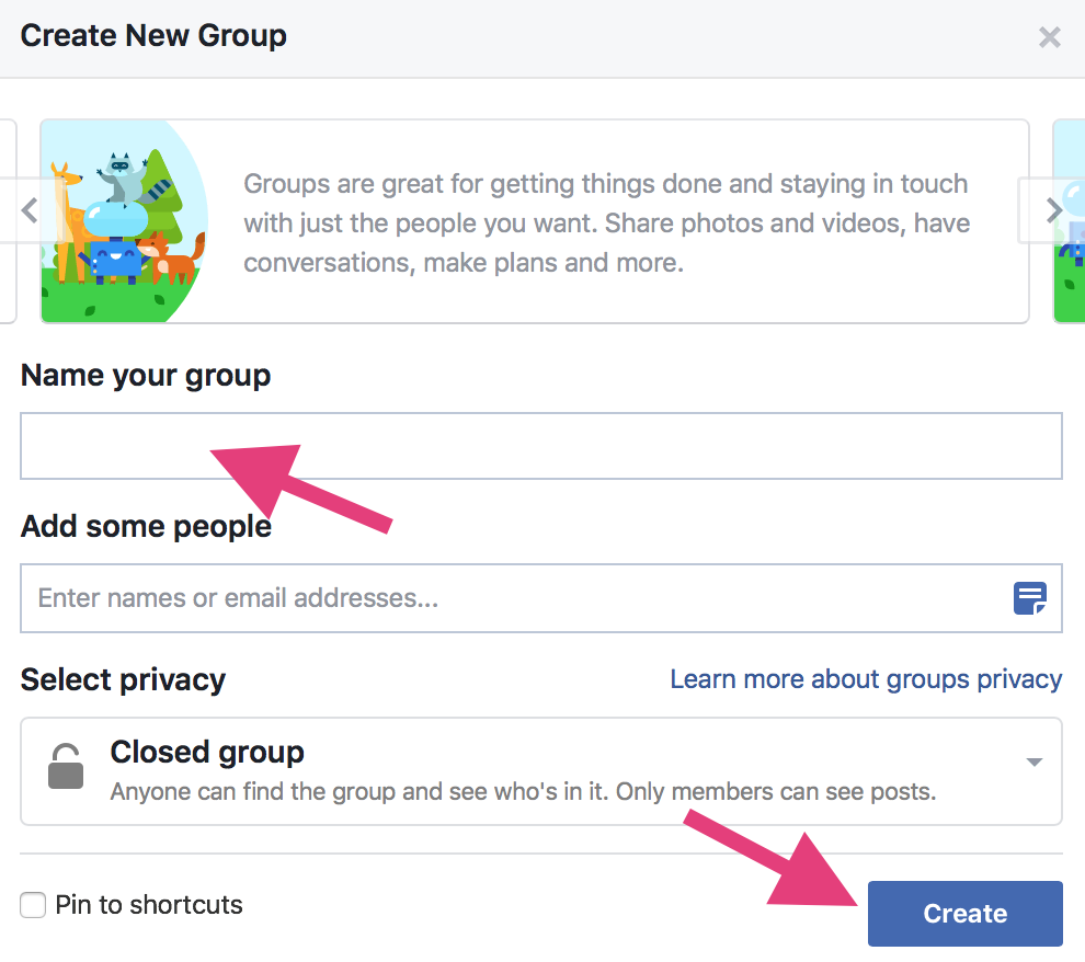 A Facebook leafage   allowing you to make  a group.