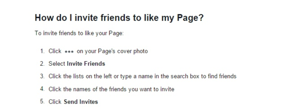 Instructions on how to invite Friends to like a page on Facebook.