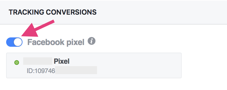 A screenshot showing the Facebook pixel being turned on.