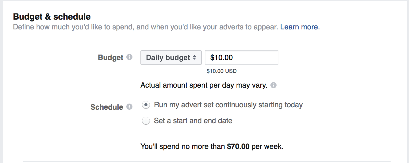 facebook organic reach set ad budget 