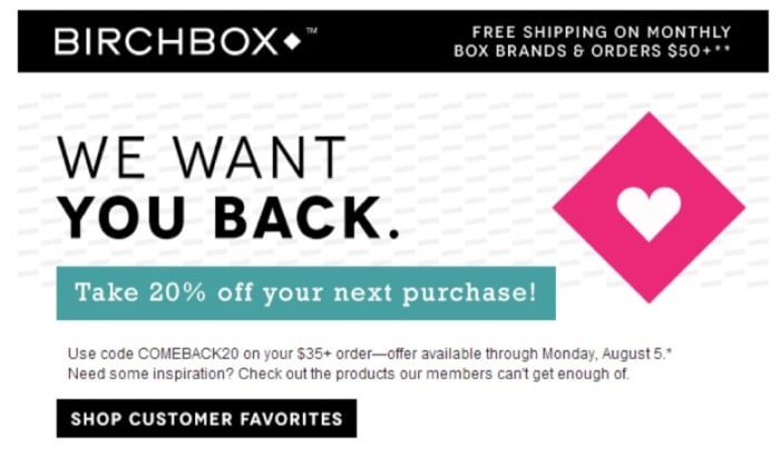 behavioral marketing example birchbox triggered email 