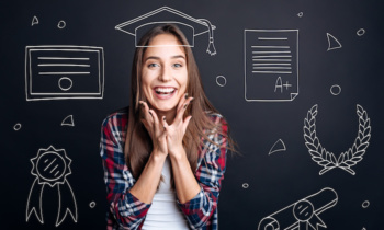 Positive graduate student celebrating graduation