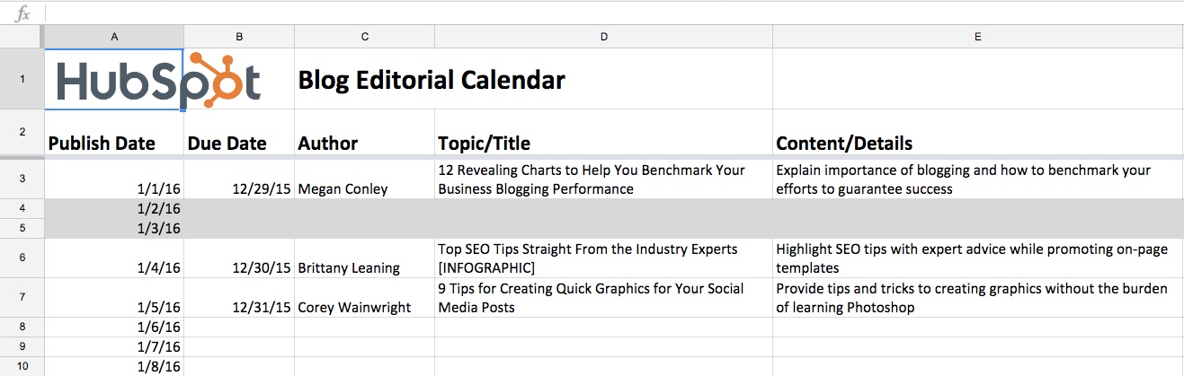 editorial calendar spreadsheet