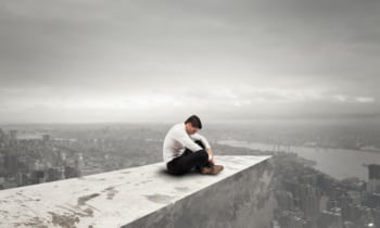 Alone desperate businessman. solitude and failure concept