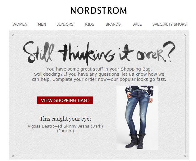 Nordstrom cart recovery behavioral marketing example 
