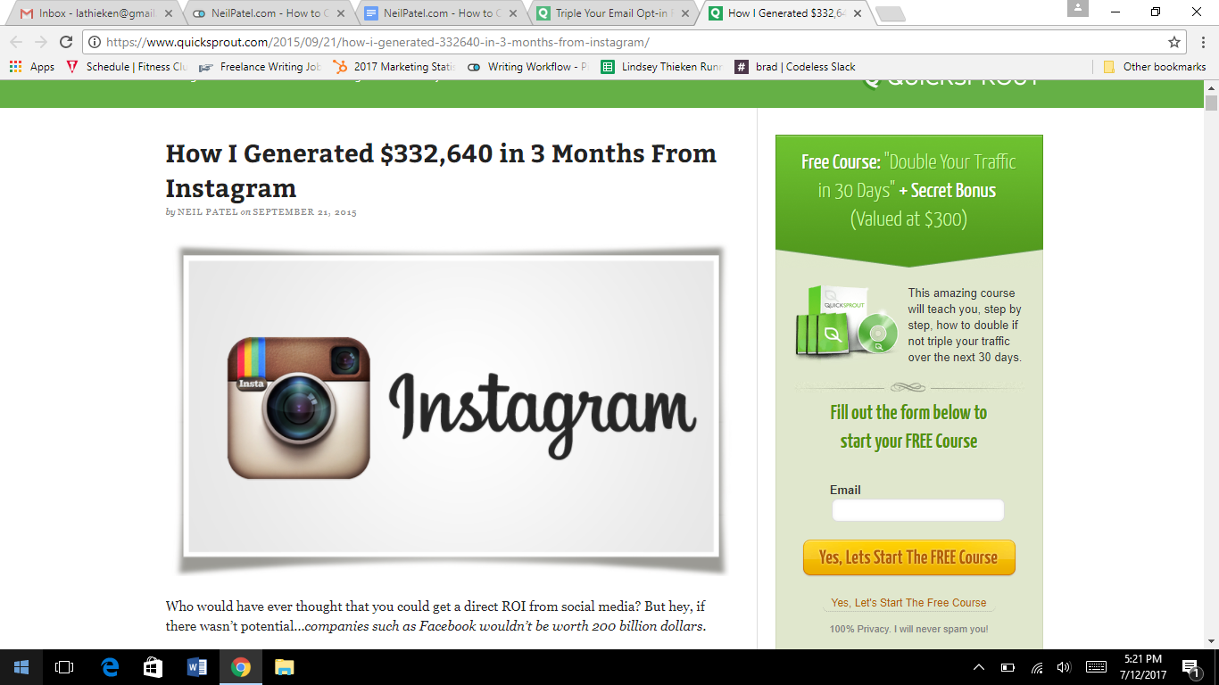 comment j'ai généré de l'argent à partir de l'exemple d'aimant principal instagram 