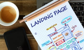 Website landing page  development  sketch on math book
