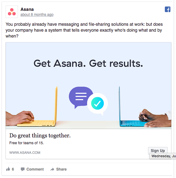 Asana Facebook ad example 1
