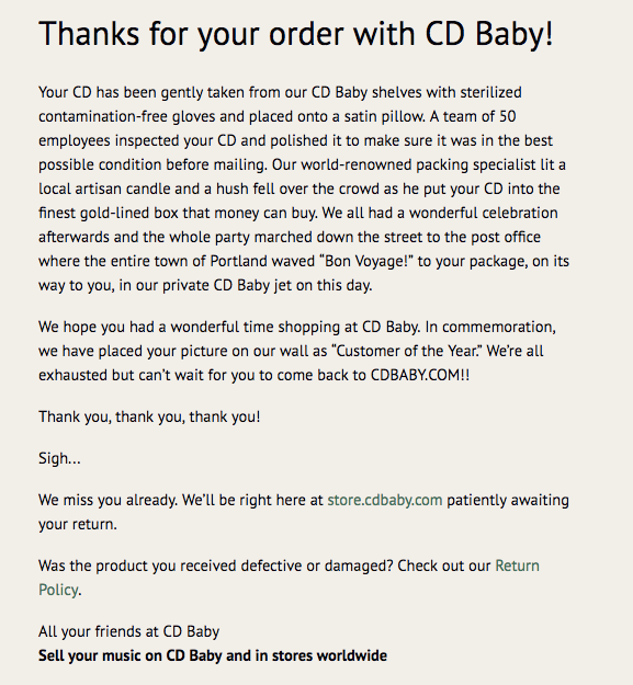 E-mail di conferma della spedizione di CD Baby CD Baby, personale.