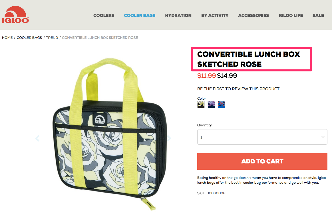 CONVERTIBLE LUNCH BOX Sketched Rose Design IGLOO