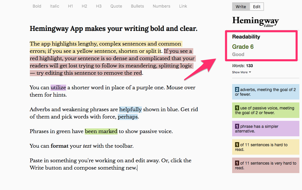 hemingway editor grade meaning