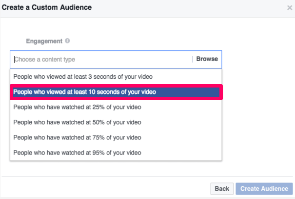 Facebook ads create a custom audience 