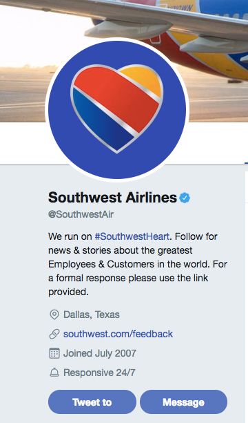 Southwest Airlines SouthwestAir Twitter