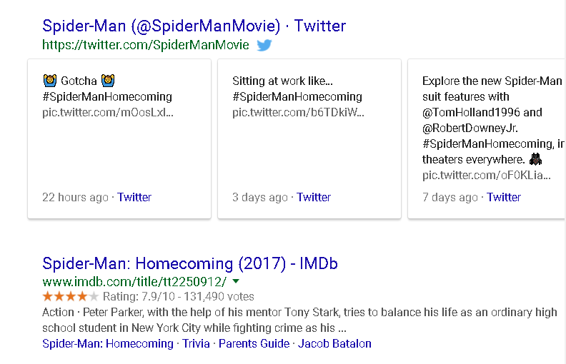 Spiderman search results