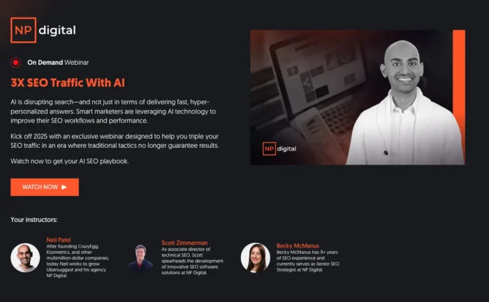 A Neil Patel webinar landing page.