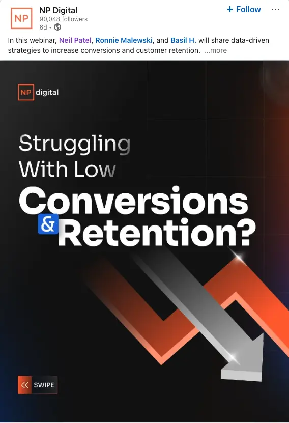 An NP Digital Linkedin post promoting a webinar.
