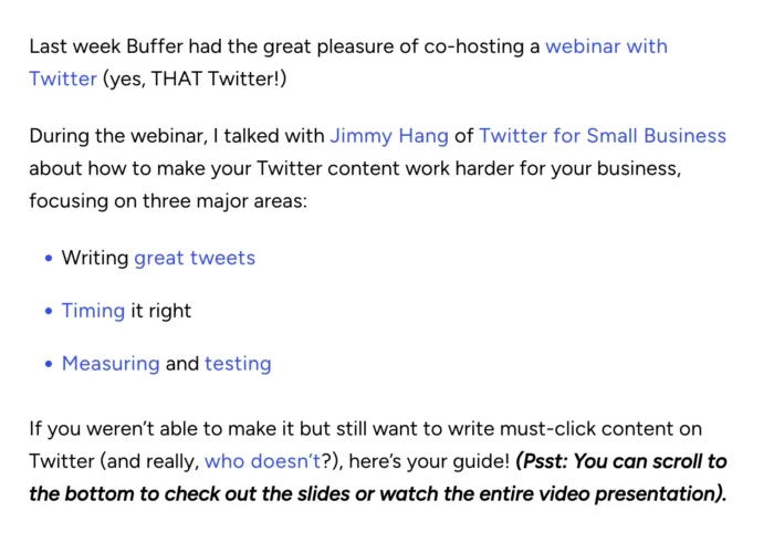 A Beffer example of creating a blog post from a webinar.