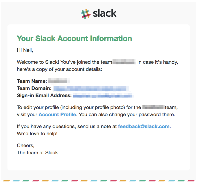 Your Slack Account Information for forefront stephen g roe gmail com Gmail