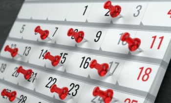 Concept of calendar, reminder, organizing – 3d illustration of calendar with red pins