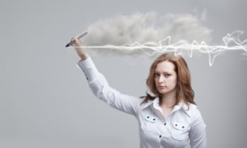 Woman making magic effect – flash lightning. The concept of copywriting or writing.