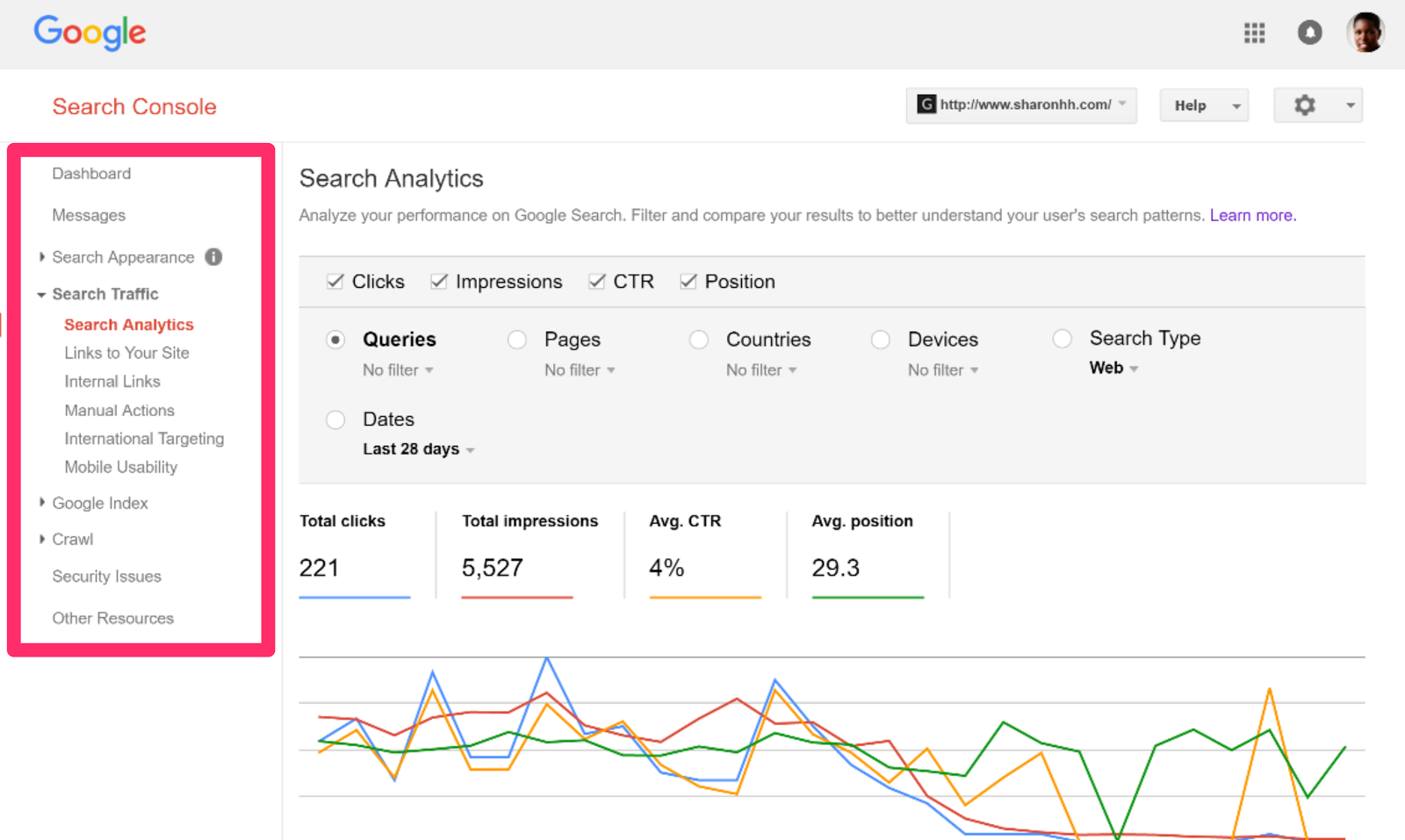 google search console search analytics
