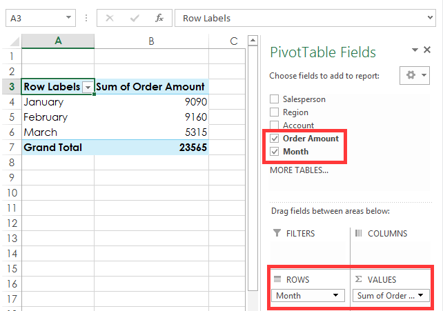 pivot table pivot screenshot