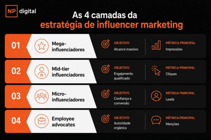 infográfico com diferentes tipos de estratégia de influencer marketing