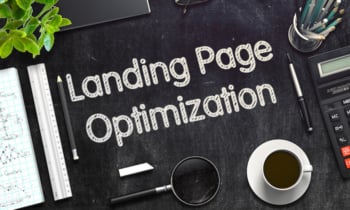 Landing Page Optimization on Black Chalkboard. 3D Rendering.
