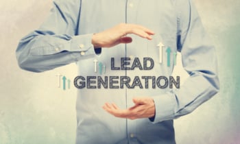 Young man in blue shirt holding Lead Generation