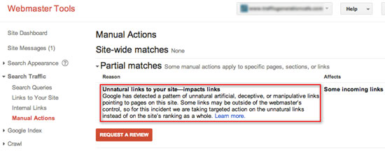 manual action unnatural links to your site message