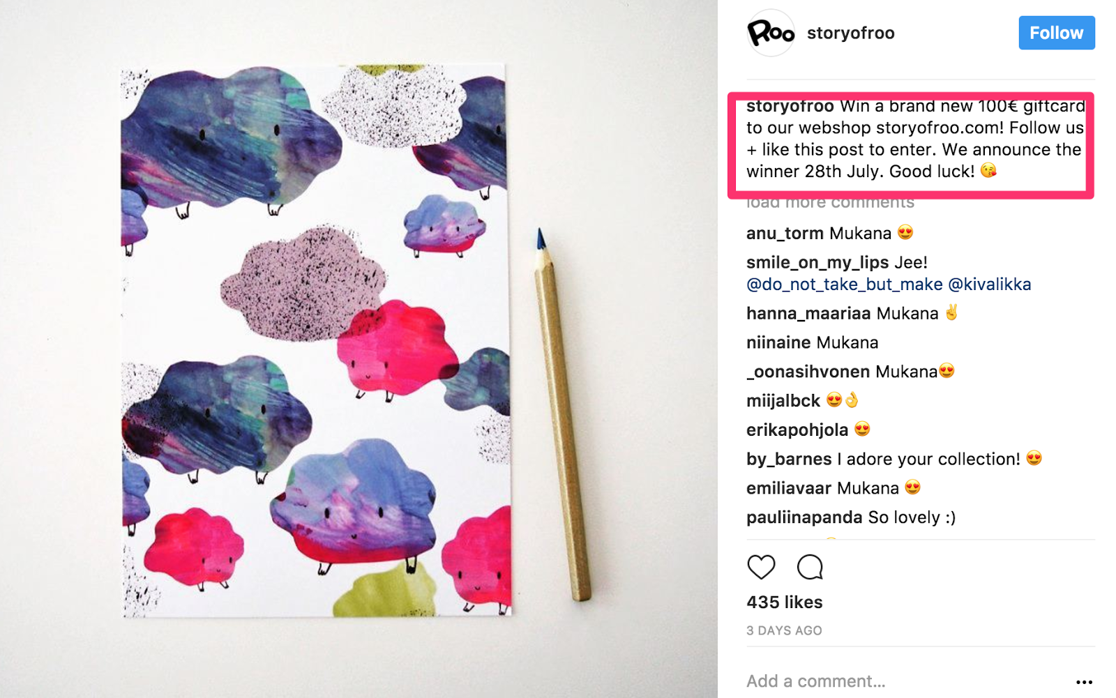 instagram contest ideas - example of "like to win"